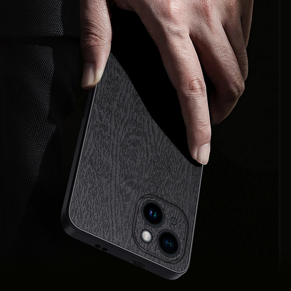 Til iPhone 14 Wood Grain telefonetui PU læder PC TPU cover med kameralinsebeskytter Til iPhone 14 Wood Grain telefonetui PU læder PC TPU cover med kameralinsebeskytter